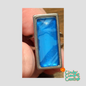 Hand-painted ocean blue glass cabochon ring on a stainless steel open-back band by Cindy Clampitt Creations