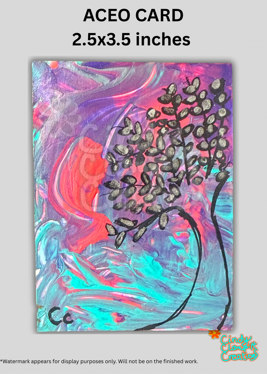 Mini Art - ACEO Card - Colorful Tree Abstract