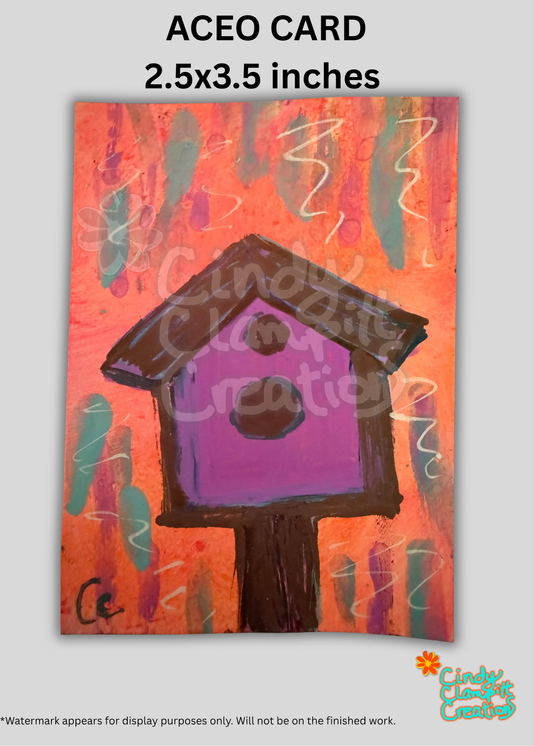 Mini Art - ACEO Card - Whimsical Birdhouse
