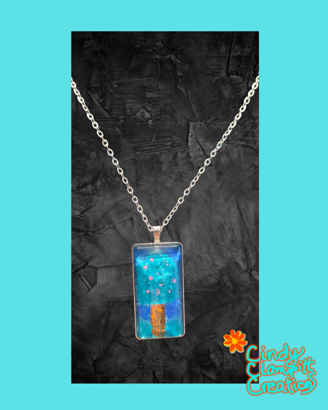 Hand painted berry tree rectangle glass necklace by Cindy Clampitt Creations