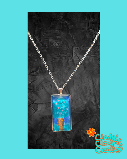 Hand Painted Berry Tree Rectangle Necklace