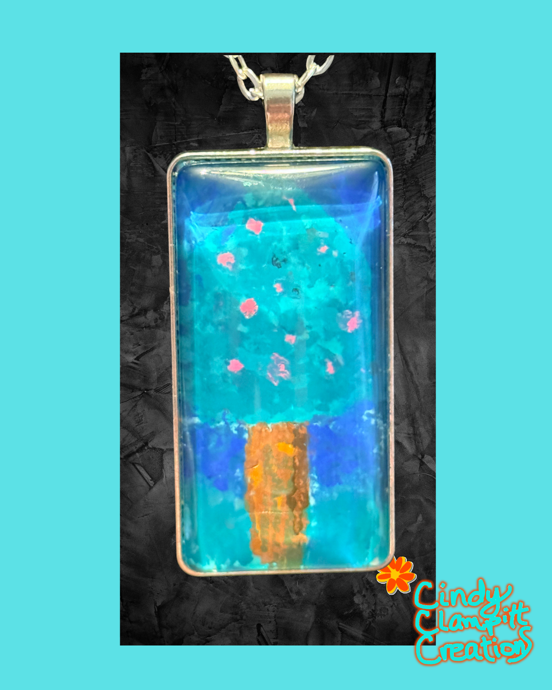 Hand painted berry tree rectangle glass necklace by Cindy Clampitt Creations