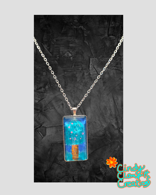 Hand Painted Berry Tree Rectangle Necklace