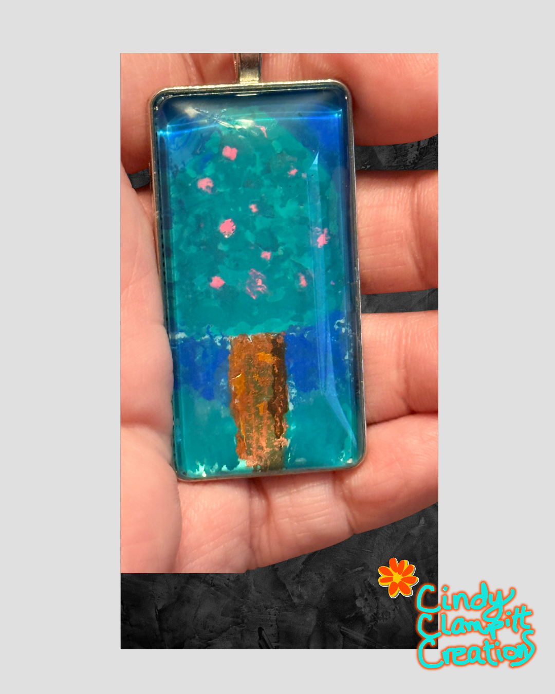 Hand Painted Berry Tree Rectangle Necklace