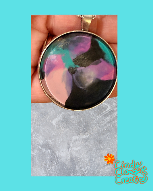 Purple Pink and Black Abstract Necklace