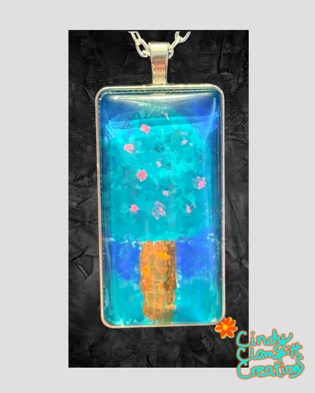 Hand Painted Berry Tree Rectangle Necklace