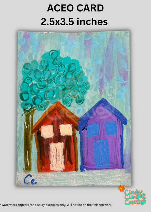 Mini Art - ACEO Card - Whimsical Neighborhood I