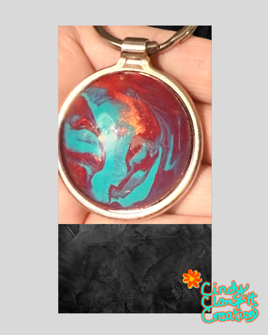 Turquoise and Red Swirl Keychain 2
