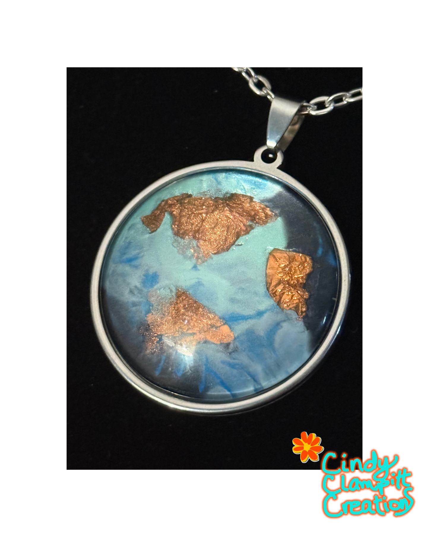 Copper Shores Hand-Painted Glass Pendant Necklace