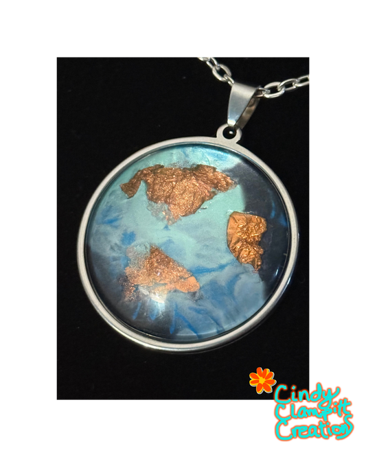 Copper Shores Hand-Painted Glass Pendant Necklace