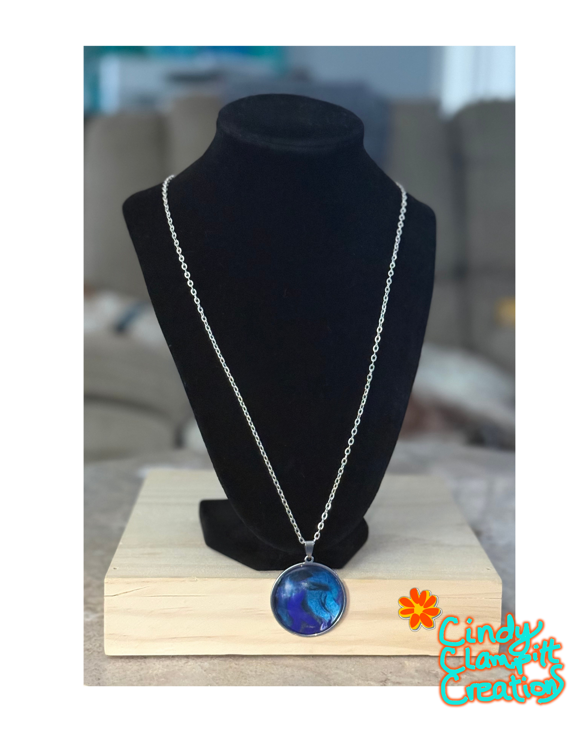 Ocean at Midnight Hand-Painted Glass Pendant Necklace