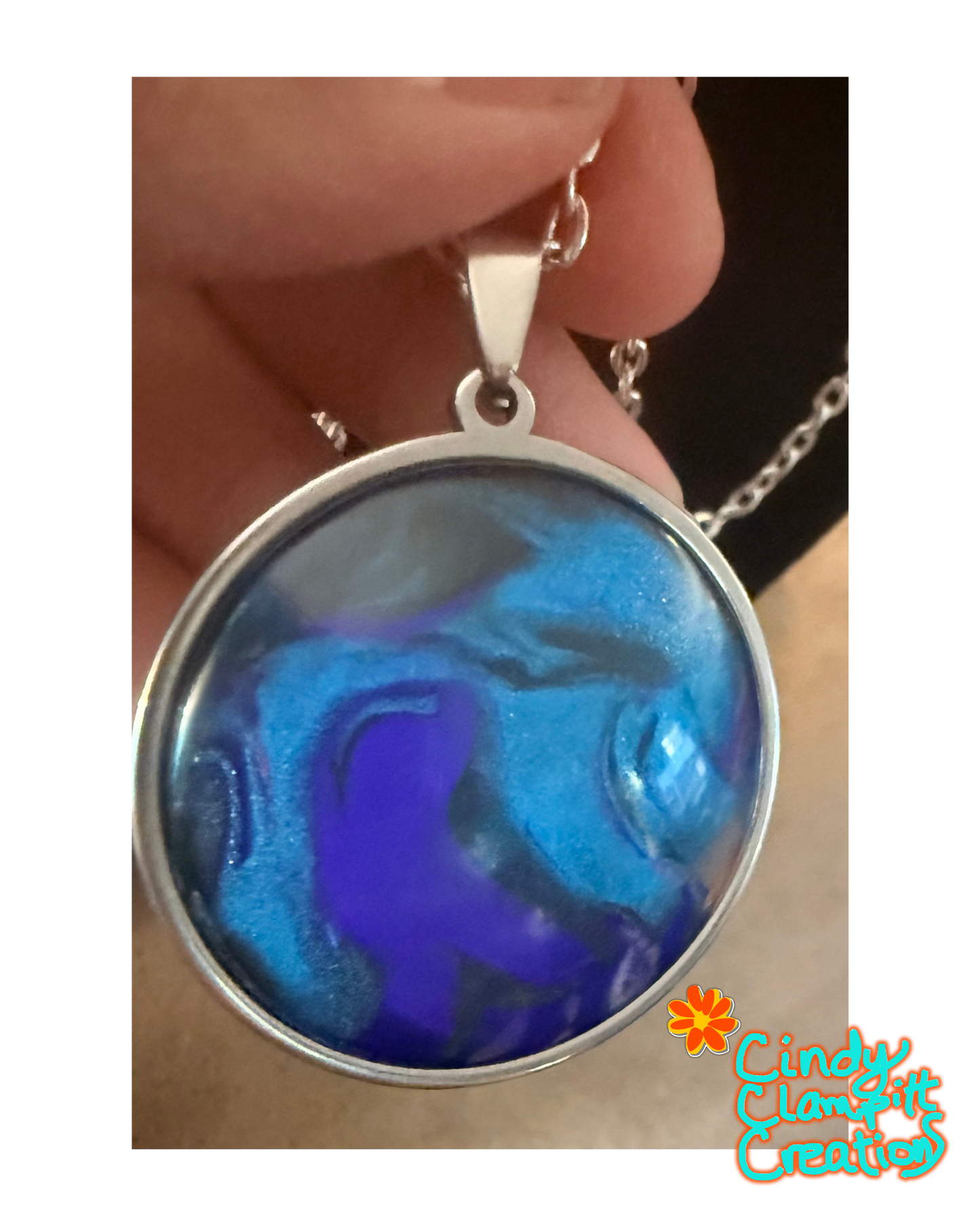 Ocean at Midnight Hand-Painted Glass Pendant Necklace