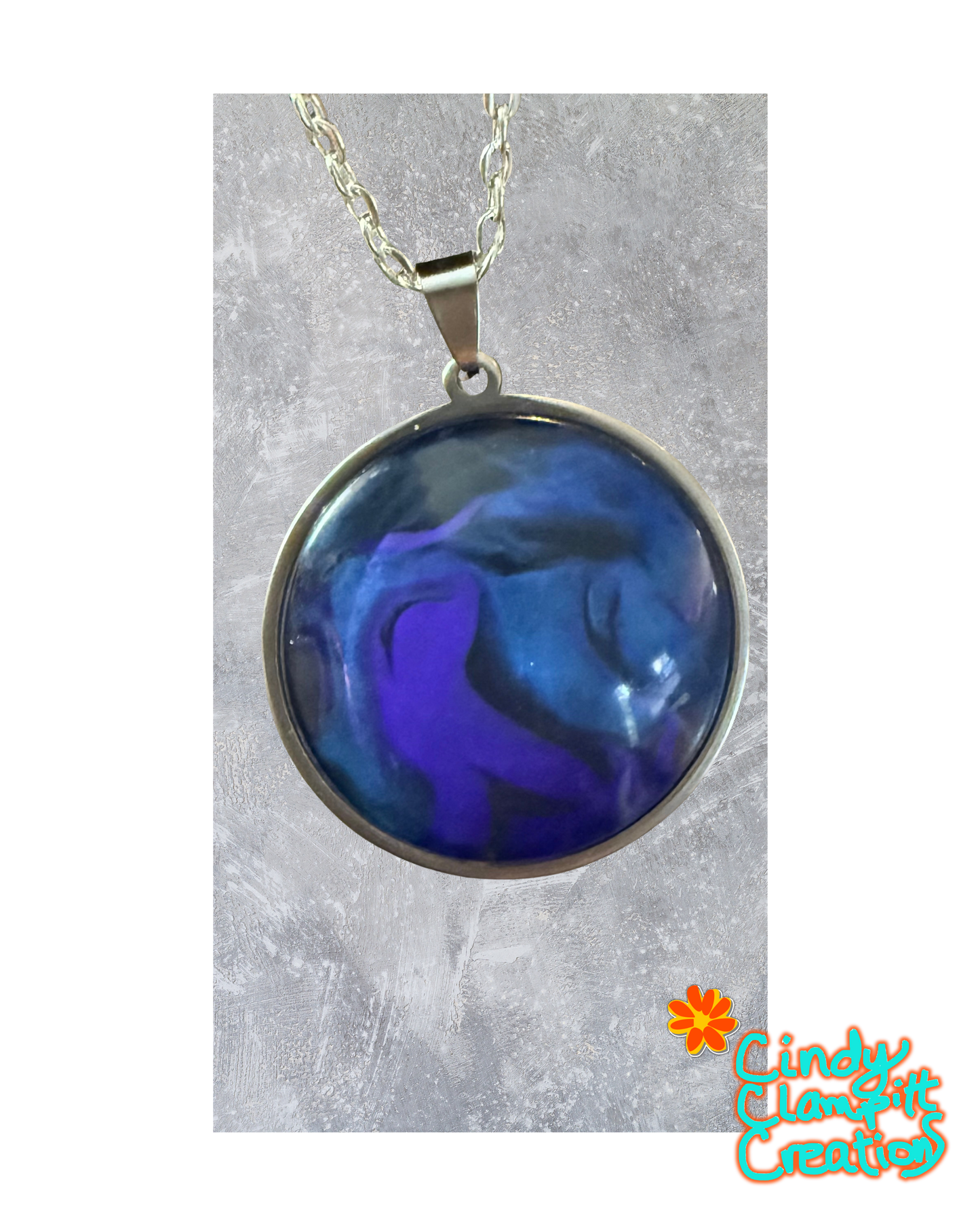Ocean at Midnight Hand-Painted Glass Pendant Necklace