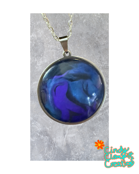 Ocean at Midnight Hand-Painted Glass Pendant Necklace