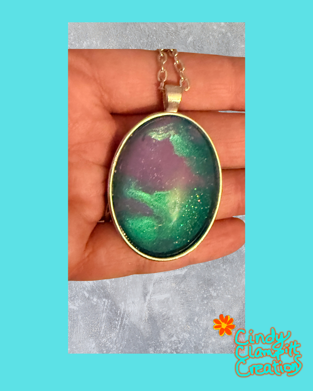 Glass Necklace - Purple and Green Sparkle
