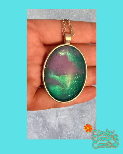 Glass Necklace - Purple and Green Sparkle