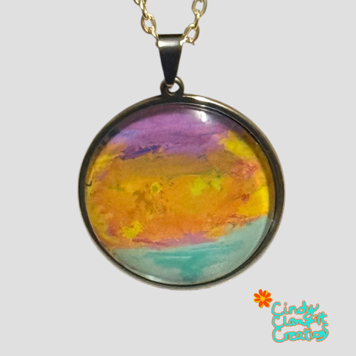 Sunset Horizon Hand-Painted Glass Pendant Necklace