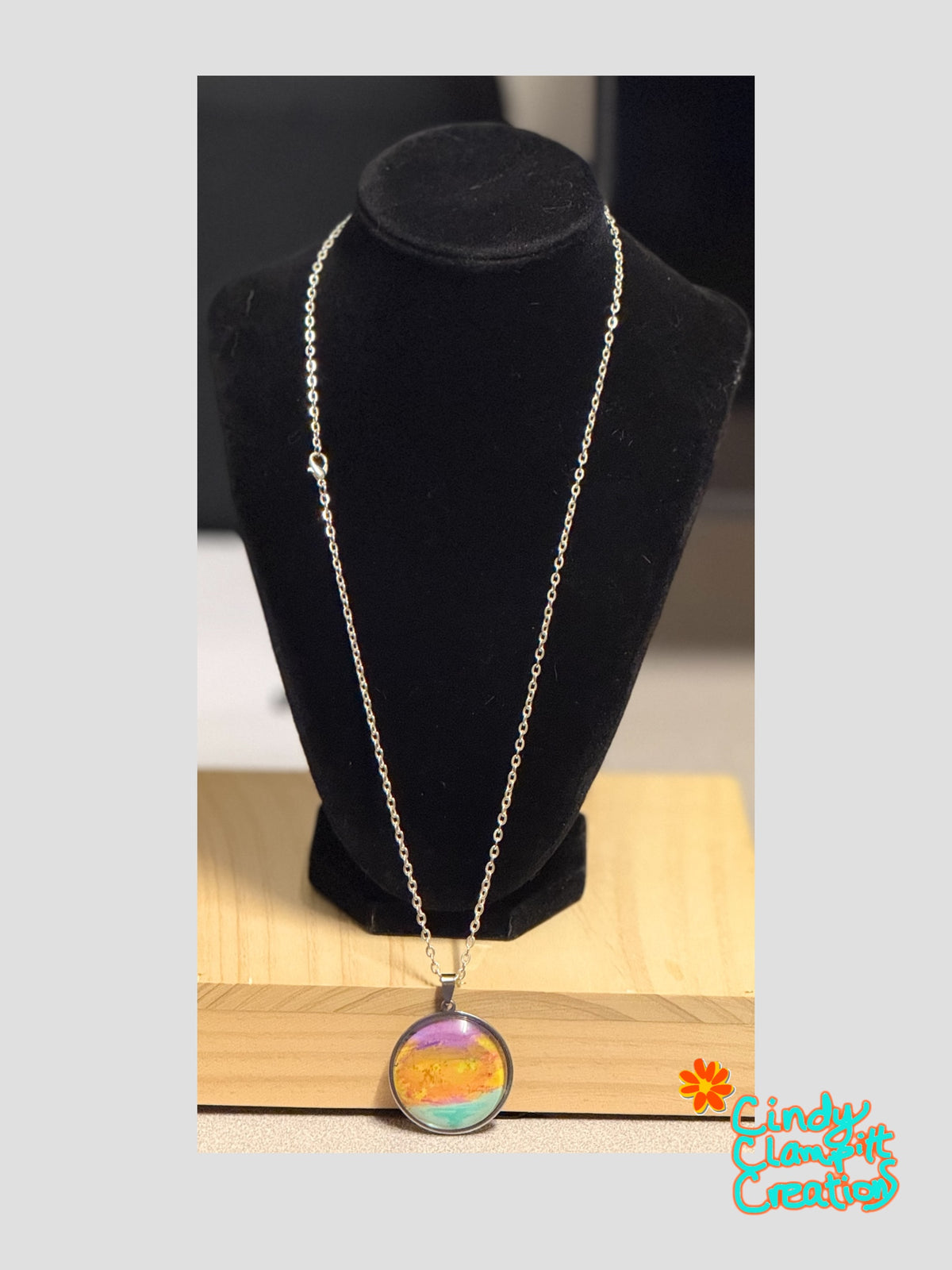 Sunset Horizon Hand-Painted Glass Pendant Necklace