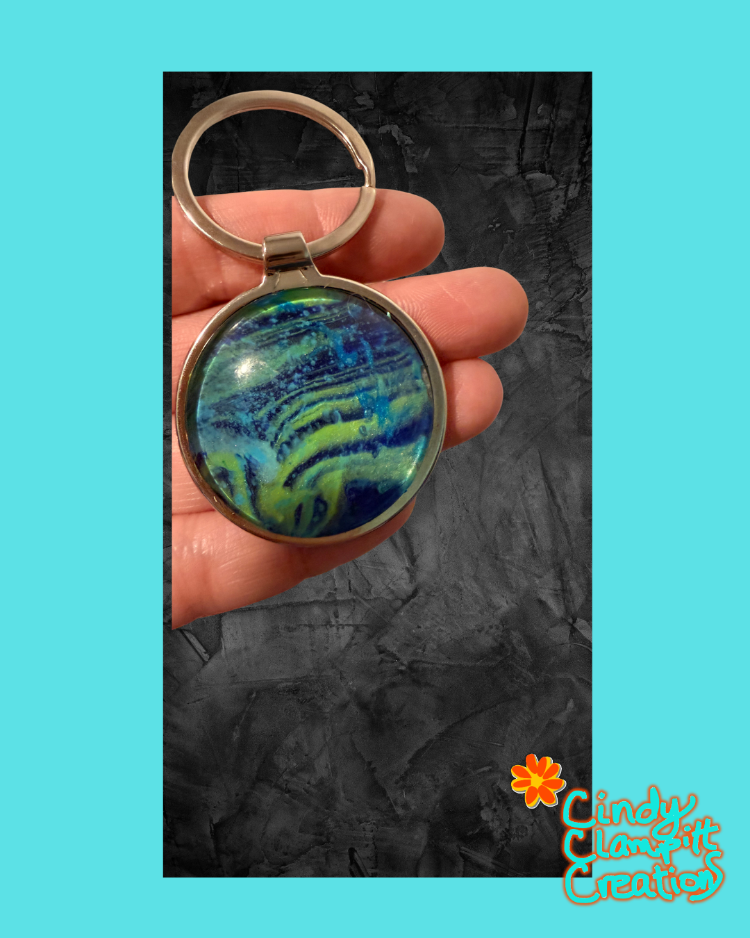 Green and Blue Speckled Keychain