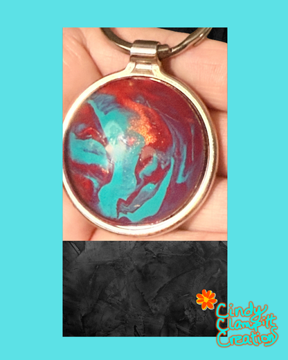 Turquoise and Red Swirl Keychain 2