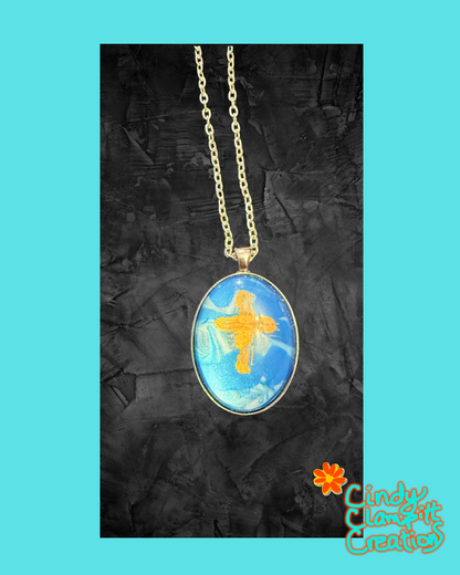 Gold Cross in Blue - Oval