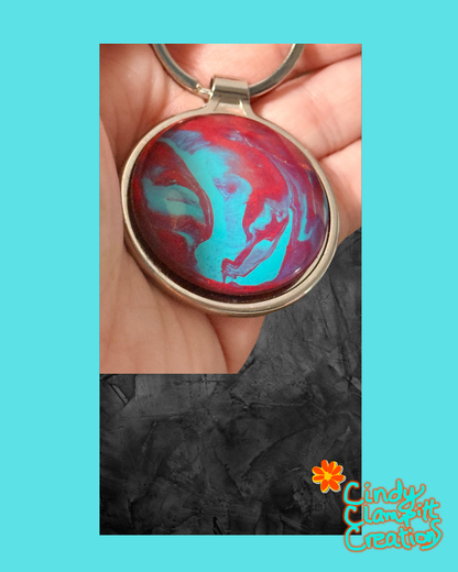 Turquoise and Red Swirl Keychain 2