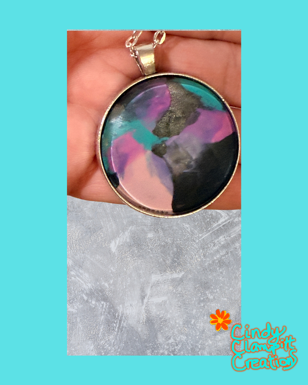 Purple Pink and Black Abstract Necklace