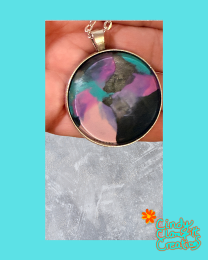 Purple Pink and Black Abstract Necklace