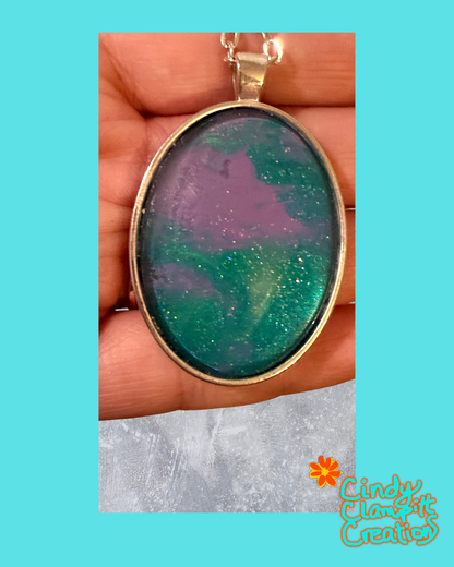 Glass Necklace - Purple and Green Sparkle