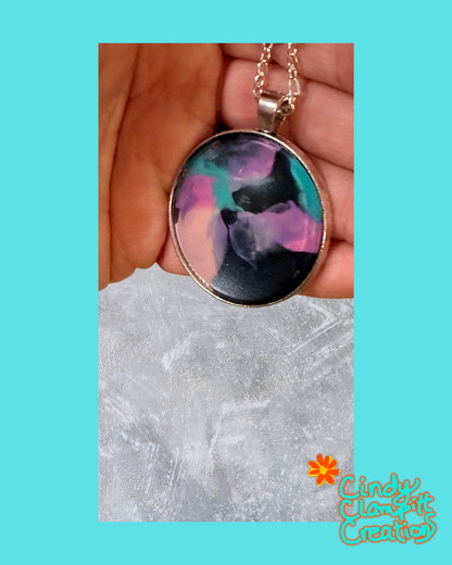 Purple Pink and Black Abstract Necklace
